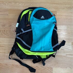 Adidas Black and Teal Backpack with Yellow Accents